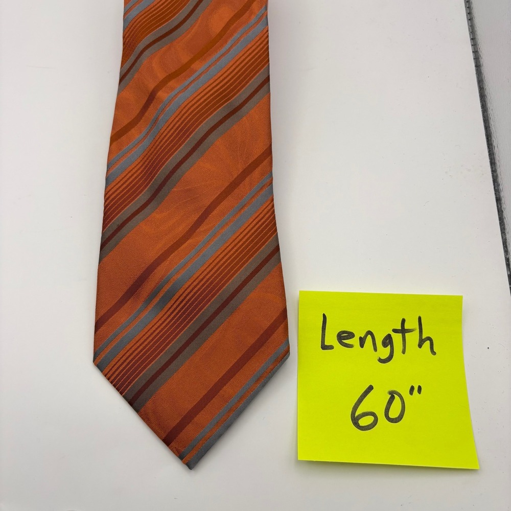 Van Heusen Mens Orange Striped Silk Necktie Stain Resistant 60 Inch Length - Picture 7 of 7